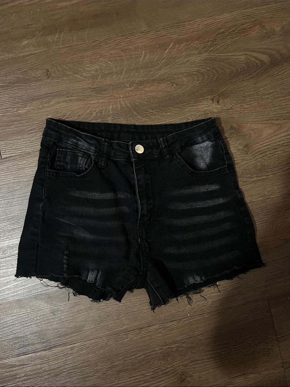 SHEIN Black Distressed High-Rise Denim Shorts